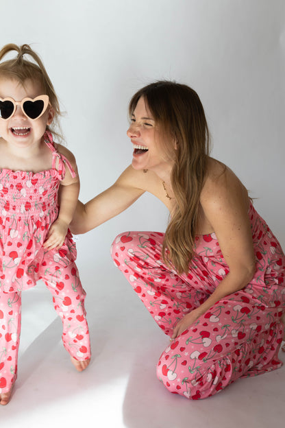 Cherry Hearts Girls Shirred Pant Set - - clothing set