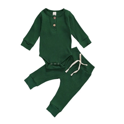 Babies Knit Long Sleeve Romper and Pants dark green 18-24 Months