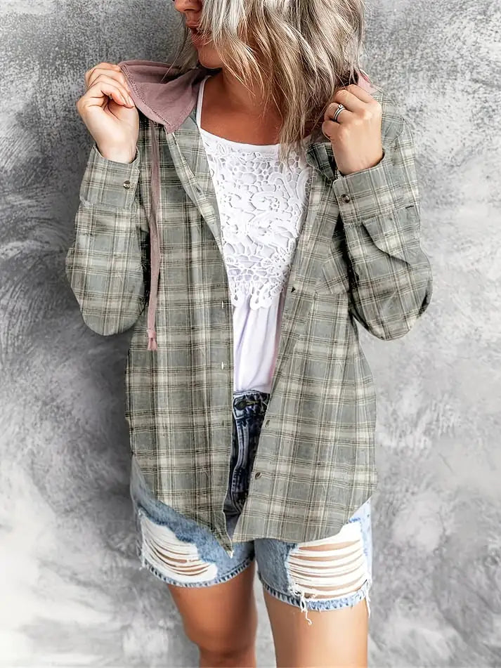 Hooded Casual Overshirt with Button Closure - Kia Day Design