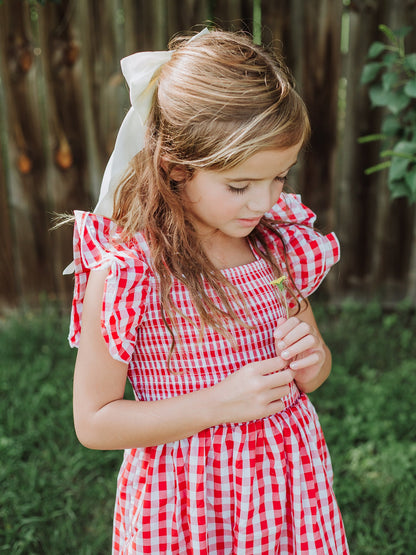 Summer Plaid Smocked Ruffle Girl Dress Sibling Outfits - - Dress