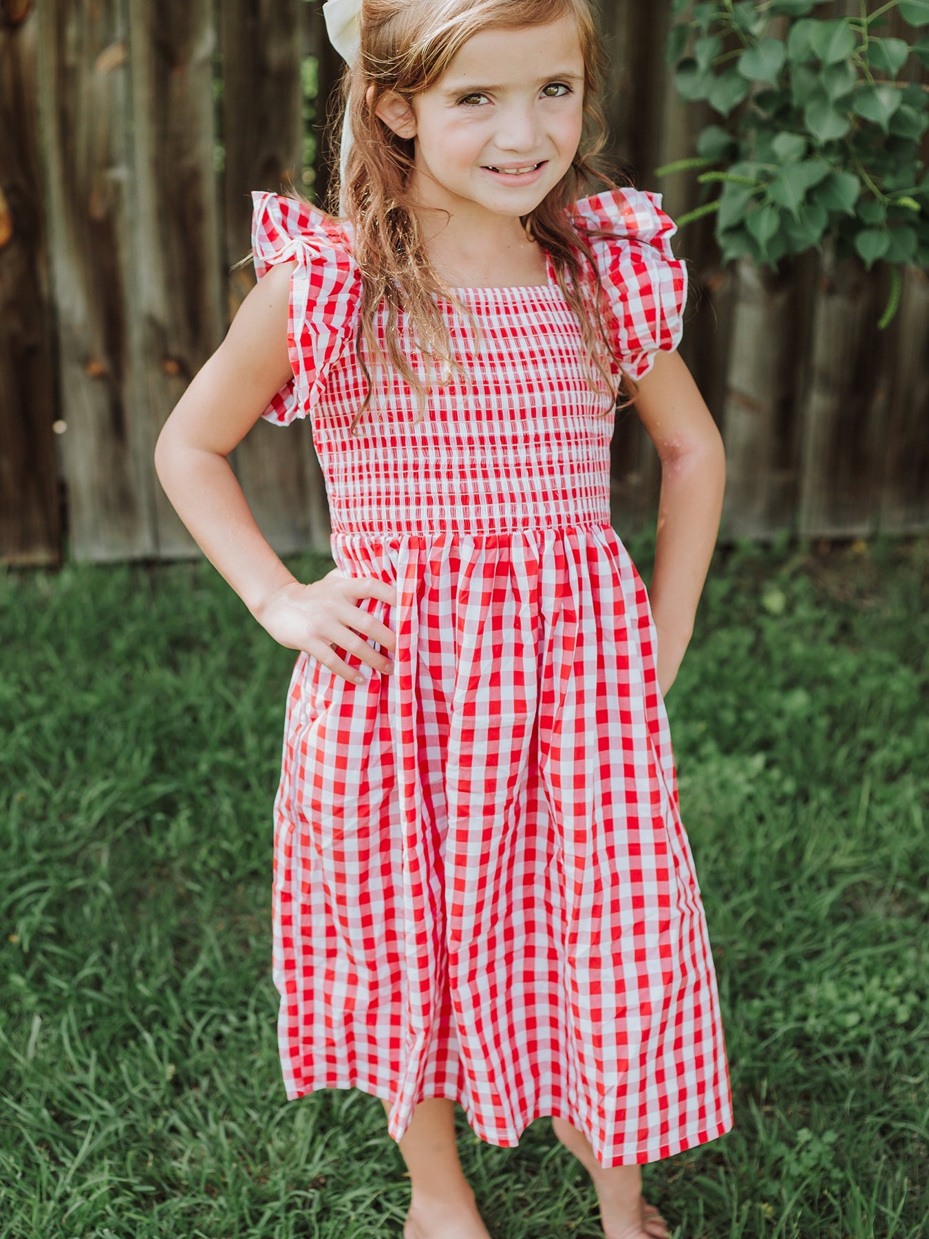 Summer Plaid Smocked Ruffle Girl Dress Sibling Outfits - - Dress
