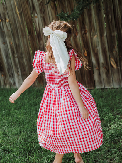 Summer Plaid Smocked Ruffle Girl Dress Sibling Outfits - - Dress