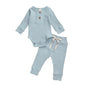 Babies Knit Long Sleeve Romper and Pants Light Blue 12-18 Months