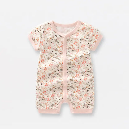 Bamboo Fiber Baby Zippered Romper pink cream floral 6-12M 73cm