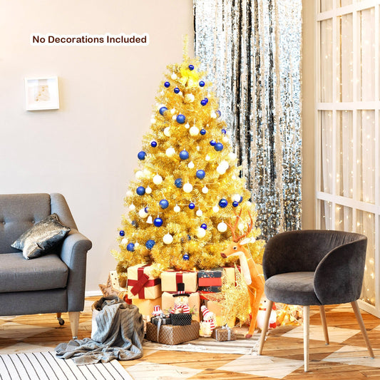 6/7.5 Feet Artificial Tinsel Christmas Tree Hinged with Foldable Stand - - christmas tree