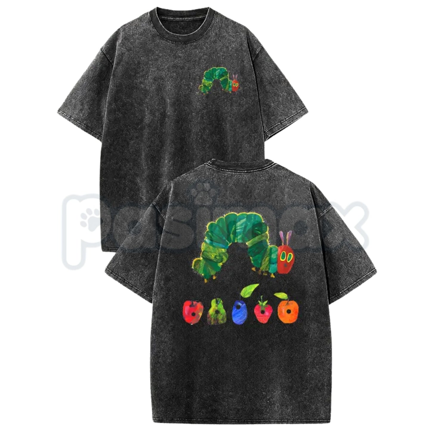 The Very Hungry Caterpillar T-Shirt – Holafish Two-Sided Vintage Print, Lightweight Acid Washed Retro Cotton Graphic Tee- Pasimax- {{Product type}}