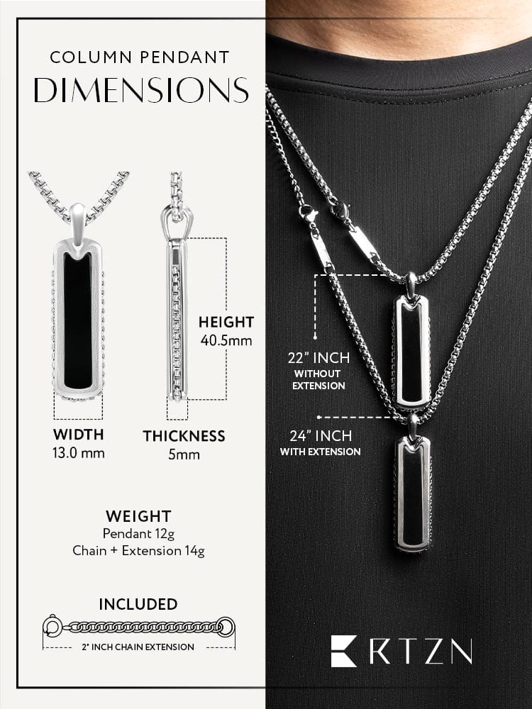 Black Onyx Column Pendant Necklace - - Column Pendant