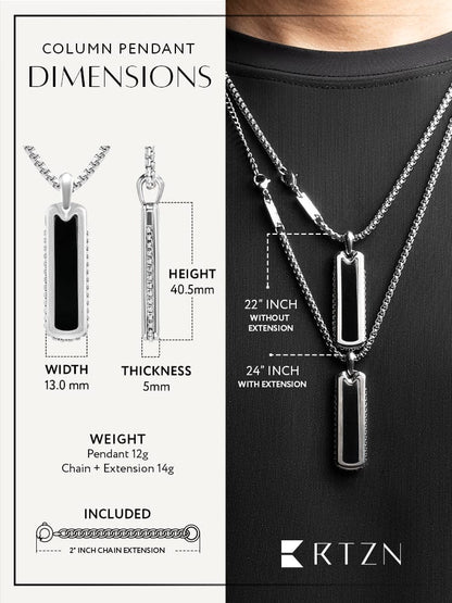 Black Onyx Column Pendant Necklace - - Column Pendant
