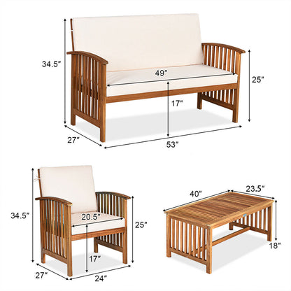 4 Pieces Patio Solid Wood Furniture Set- DirectDeals- {{Product type}}