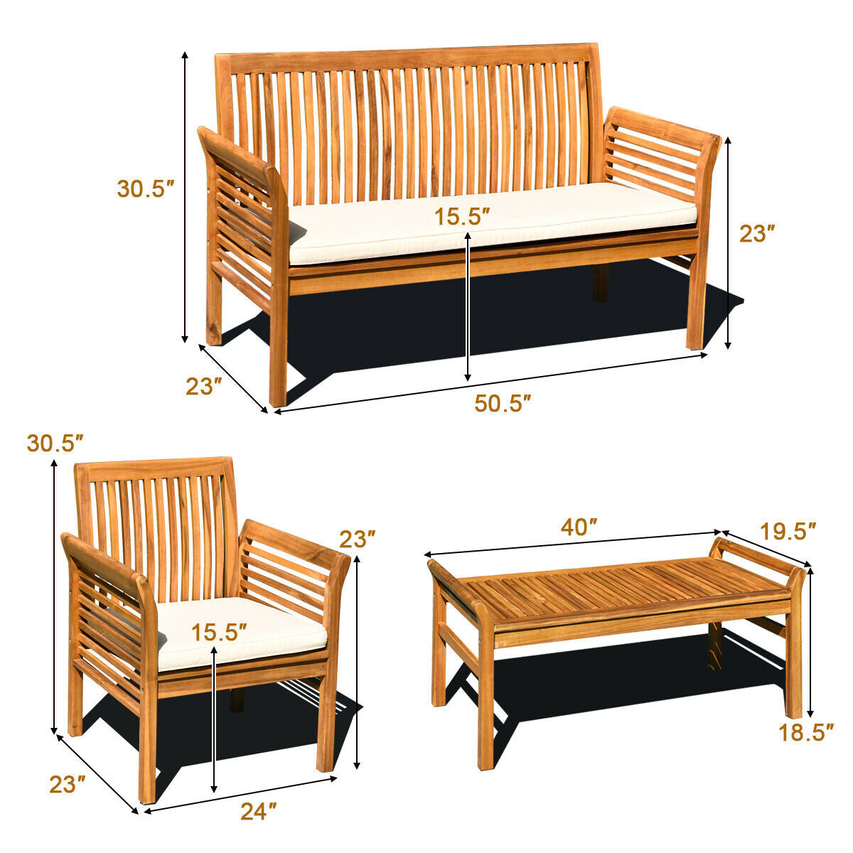 4 Pieces Outdoor Acacia Wood Sofa Furniture Set- DirectDeals- {{Product type}}