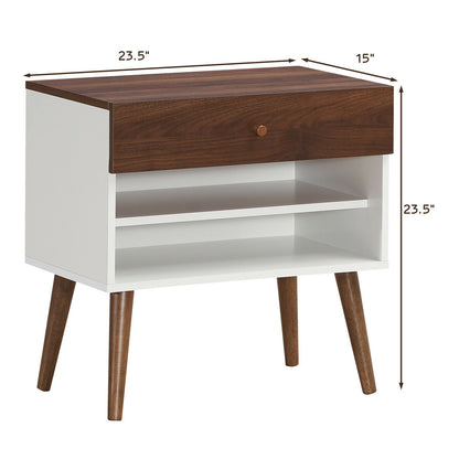 Mid-Century Nightstand with Drawer and Rubber Wood Legs- DirectDeals- {{Product type}}