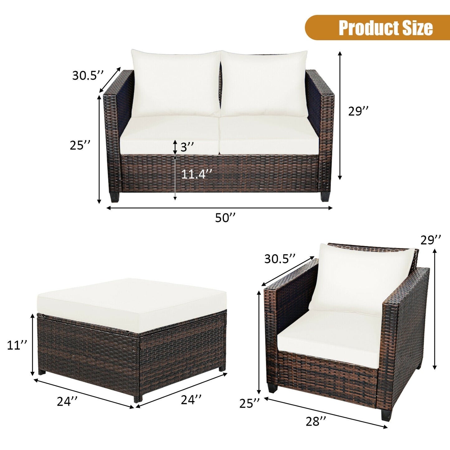 5 Pieces Patio Cushioned Rattan Furniture Set- DirectDeals- {{Product type}}