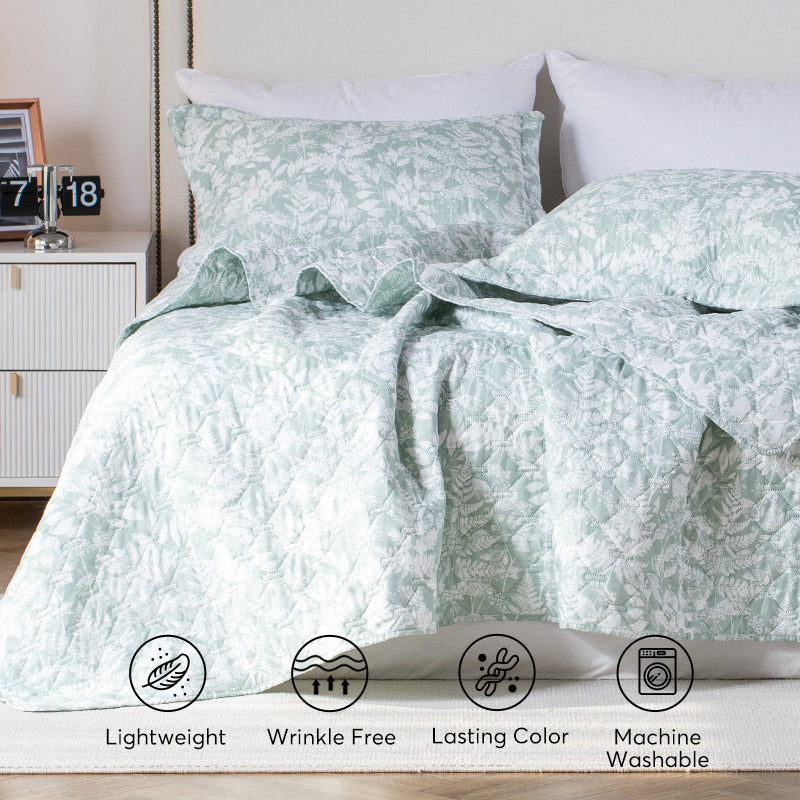 Kasentex Spring Lightweight Botanical Green Floral Quilt Set- Kasentex- {{Product type}}