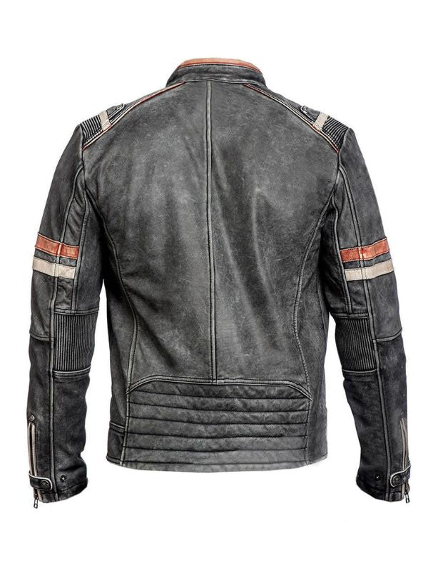 Cafe Racer Motorcycle Retro Moto Distressed Leather Jacket – Vintage- Martin Jackets- {{Product type}}
