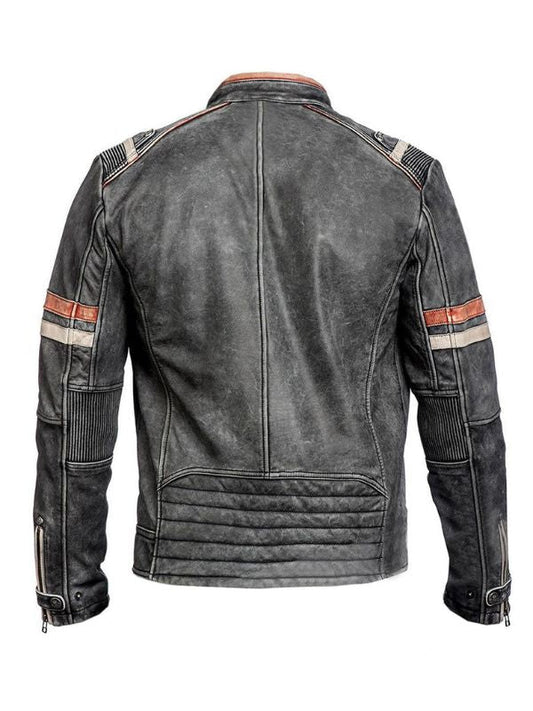 Cafe Racer Motorcycle Retro Moto Distressed Leather Jacket – Vintage - Brown XS - Men