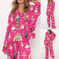 Nutcracker Ballet Christmas Satin Pajama Set For Women Print Comfy Satin Sleepwear & Loungewear Pjs Printing Silky Top & Bottoms - Long Misty Rose -