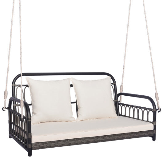 2-Person Outdoor Hanging Chair with Ropes-Gray - - Home & Garden