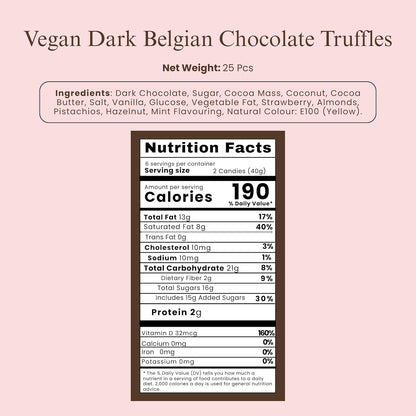 Andy Anand Vegan Dark Chocolate Truffles Praline Collection, 25 pc – Gluten-Free Gift Box, 60% Cocoa Butter, Birthday & Valentine's Day Gift - - Food & Beverages > Desserts & Sweets > Chocolate