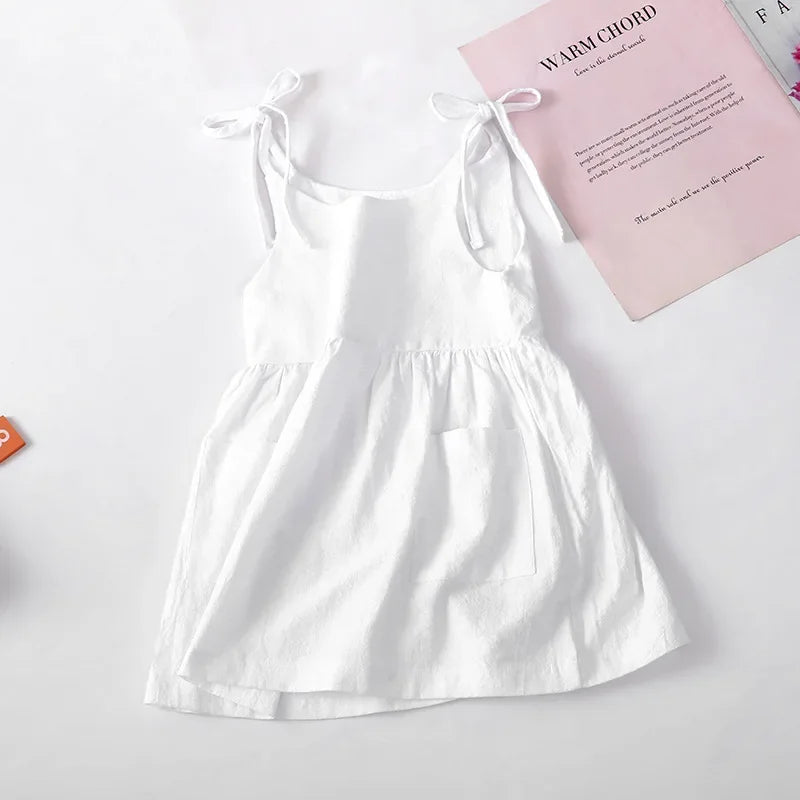 Toddler Solid Cotton Sleeveless Sundress White