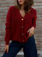 Full Size V-Neck Button-Up Knit Cardigan Plus Size - Deep Red -
