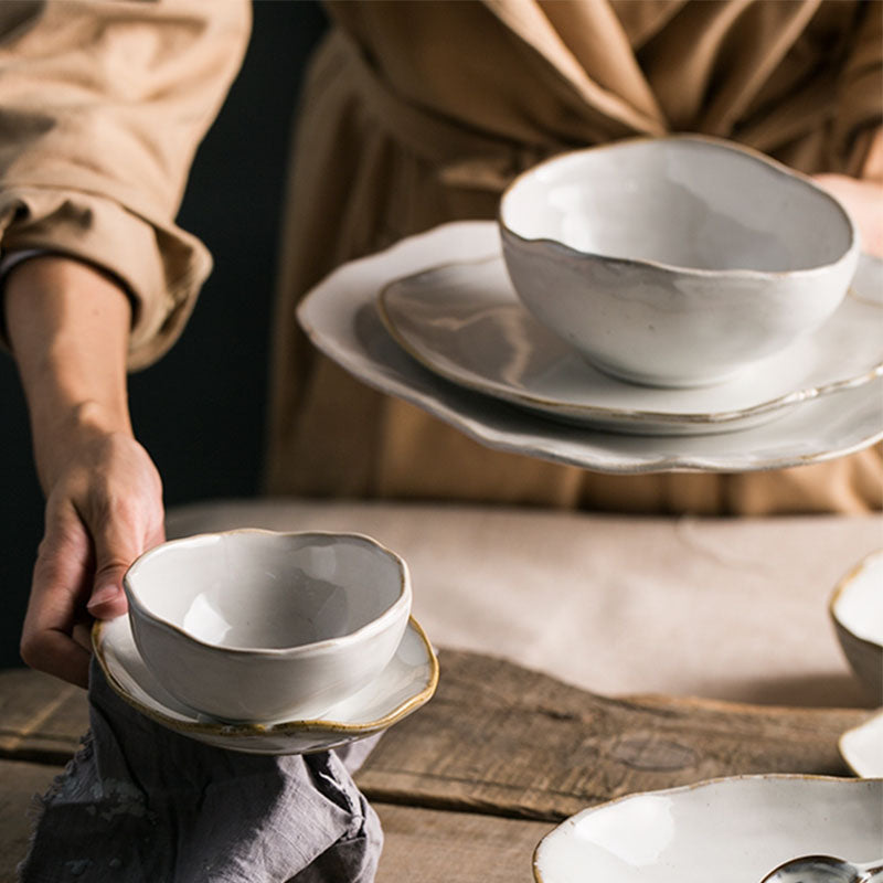 Ceramic Irregular Dinnerware Set with Bowls and Plates - - dinnerware