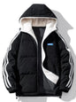 Men's Plus Size Hooded Zip Up Padded Jacket - Black -