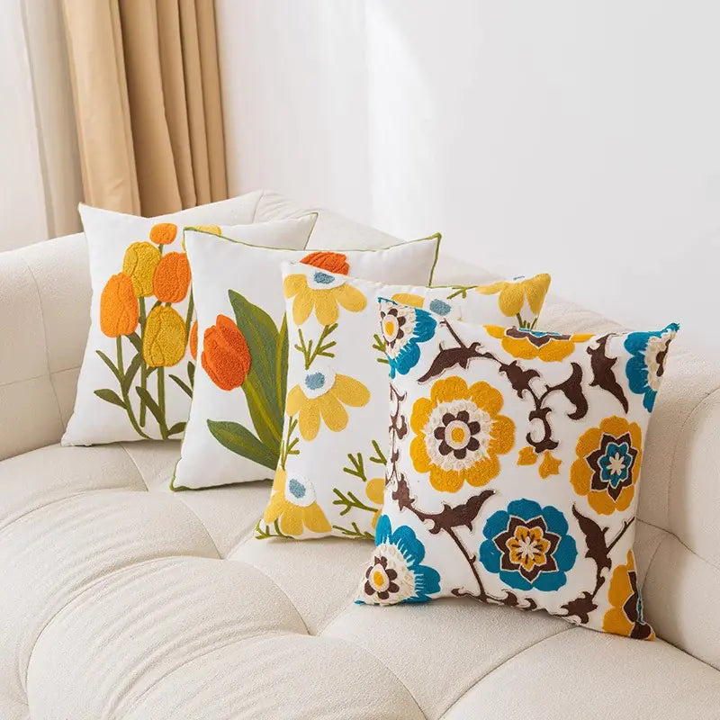 Floral Embroidered Pillow - Kia Day Design