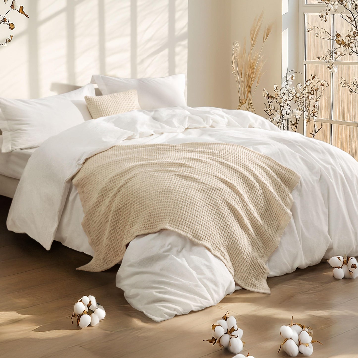 Bedsure 5-Piece Cotton Waffle Bedding Set - Soft & Breathable Comfort - - comforter