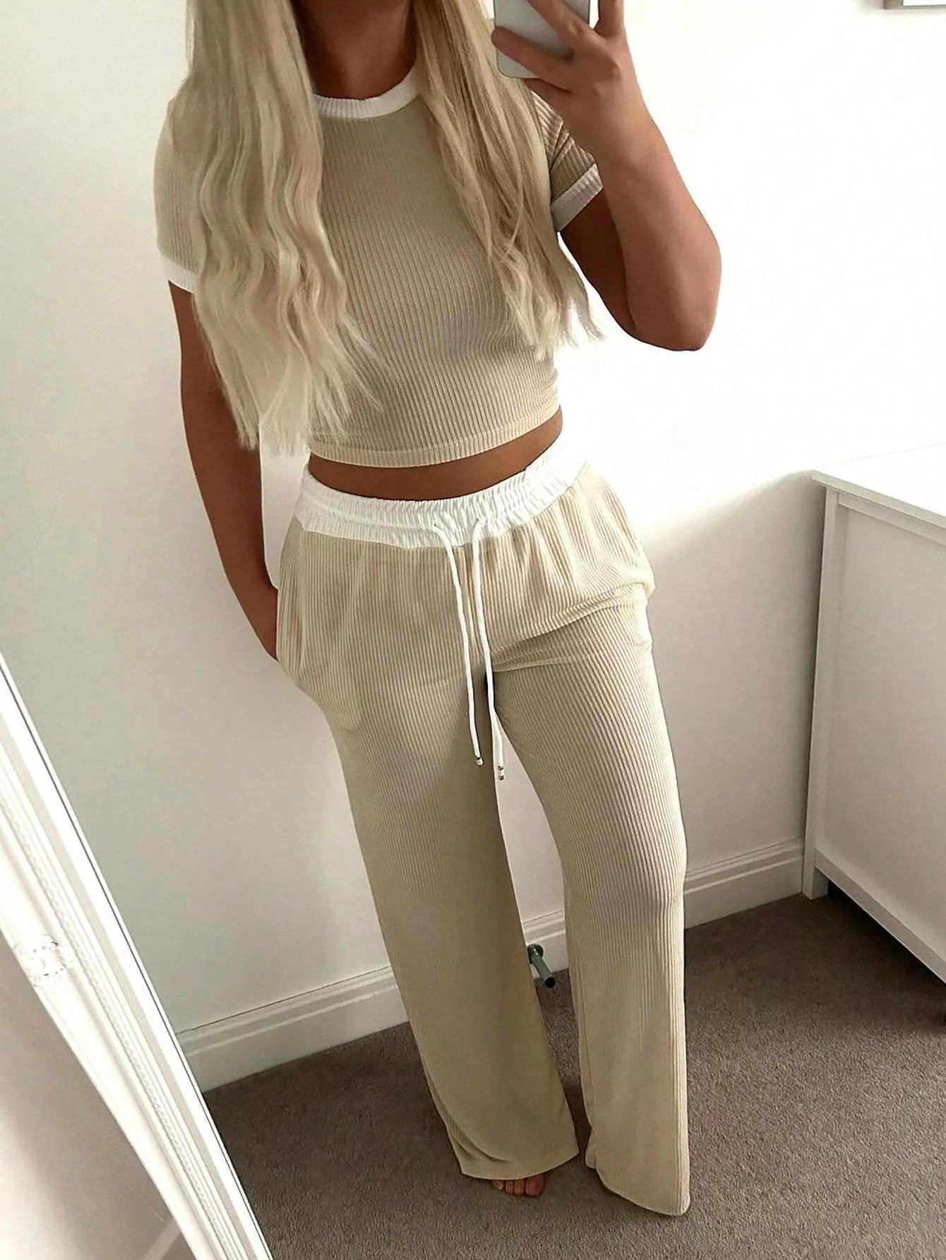 Contrast Trim Top and Pants Set- Shopimist- {{Product type}}