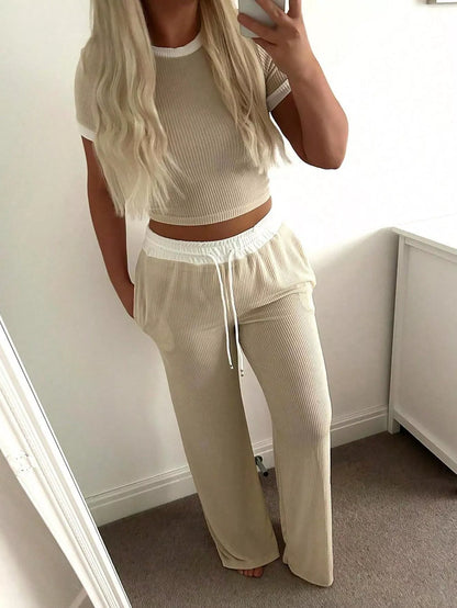 Contrast Trim Top and Pants Set- Shopimist- {{Product type}}