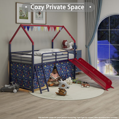 Jack - House Loft Bed With Slide And Curtain Set- HouseOfZazla- {{Product type}}