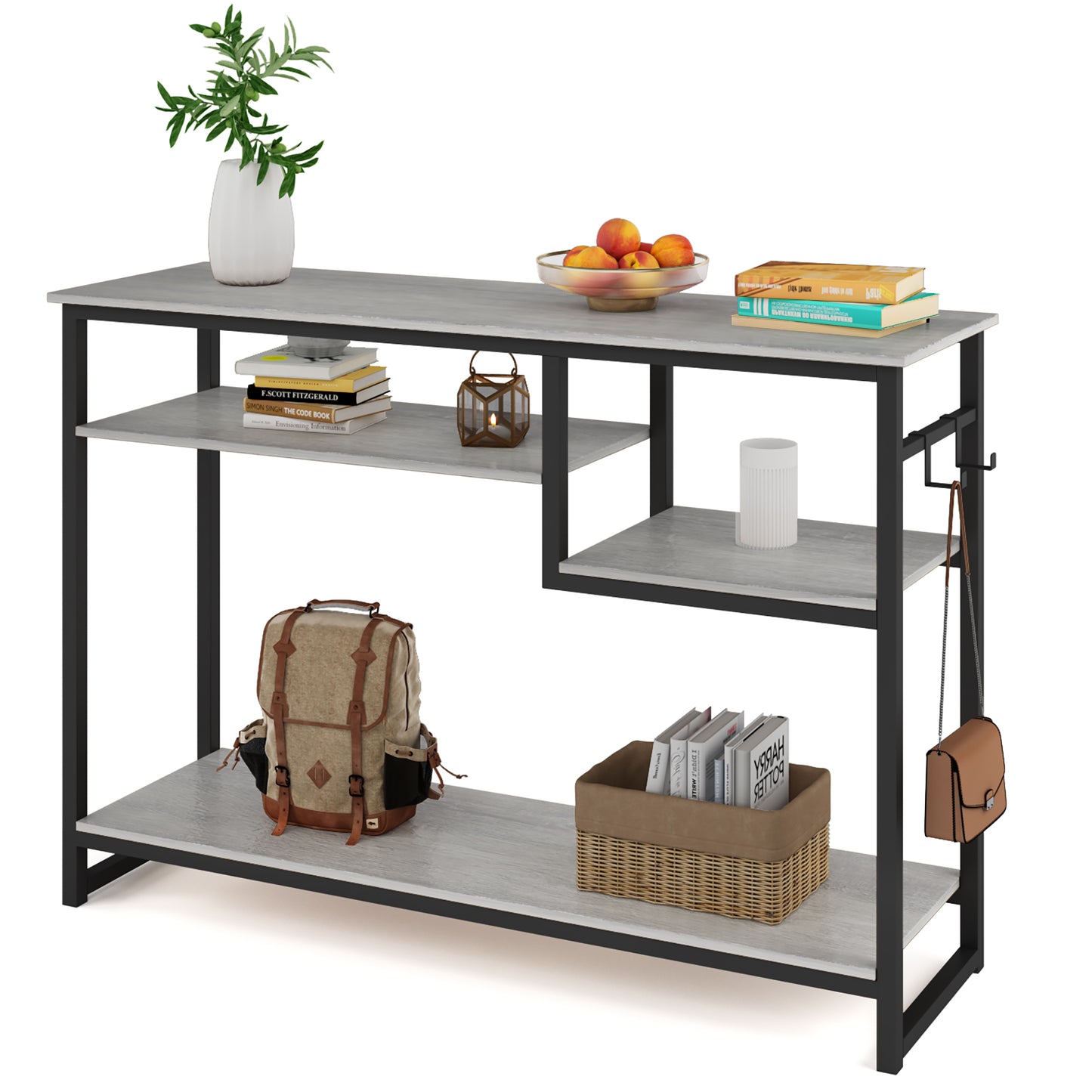 40" Table With Storage Behind With 4 Storage Shelves 2 Hooks