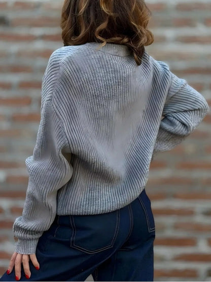 Full Size V-Neck Button-Up Knit Cardigan Plus Size - -