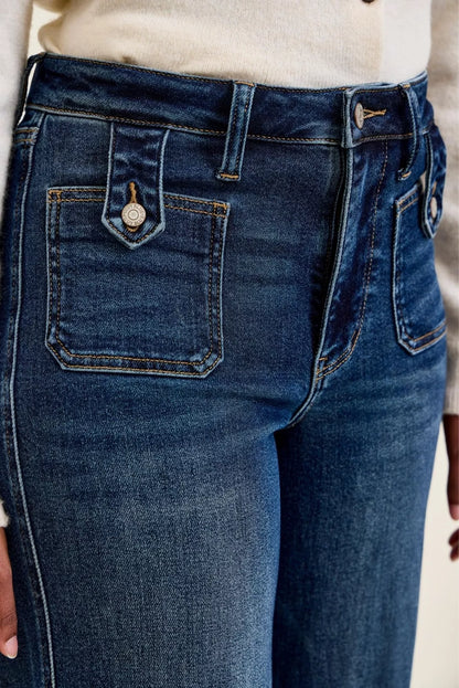 Judy Blue Lux High Waist Wide Leg Jeans in Dark Fade Indigo - - jeans