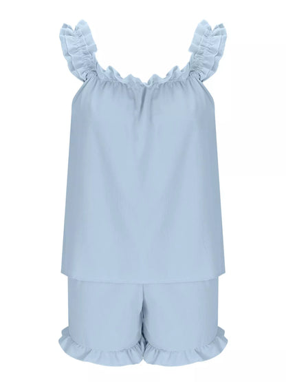 Ruffle Trim Sleeveless Top and Shorts Set- Shopimist- {{Product type}}