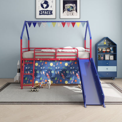Jack - House Loft Bed With Slide And Curtain Set- HouseOfZazla- {{Product type}}