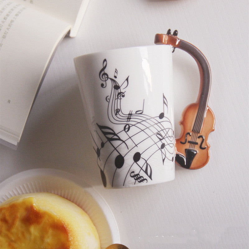 Creative Music Violin Style Guitar Ceramic Mug Coffee Tea Milk Stave Cups With Handle Coffee Mug Novelty Gifts - Violin freedom Violin freedom - 0