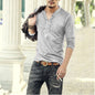 Vintage Style V-Neck Button-Up Mens Long Sleeve Shirt - Light Grey M - shirt