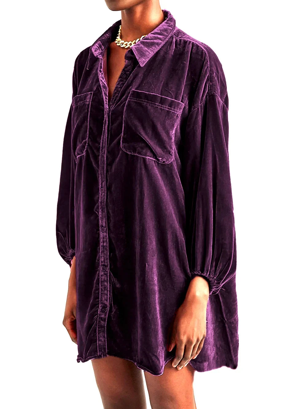 Collared Neck Button Down Long Sleeve Shirt - -