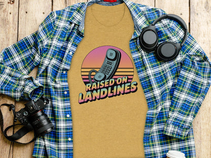 Raised on Landlines Retro Style Phone Design T-Shirt - - T-Shirt