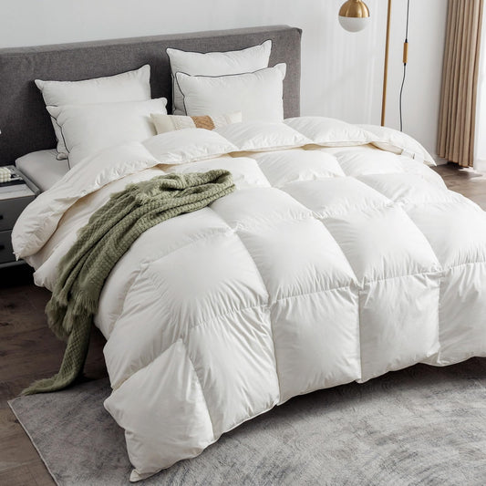 Ltinhome Feathers & Down Comforter Organic Duvet Insert Twin Size White - Medium-weight White Twin - blanket