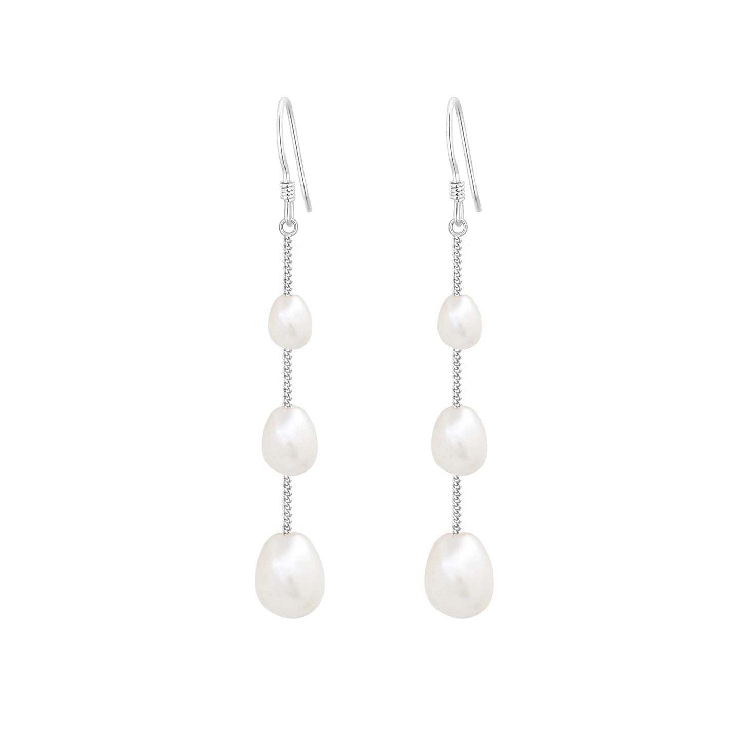 Elegant Pearl Silver Threader Earrings - - earrings