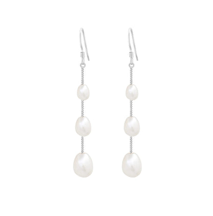 Elegant Pearl Silver Threader Earrings - - earrings