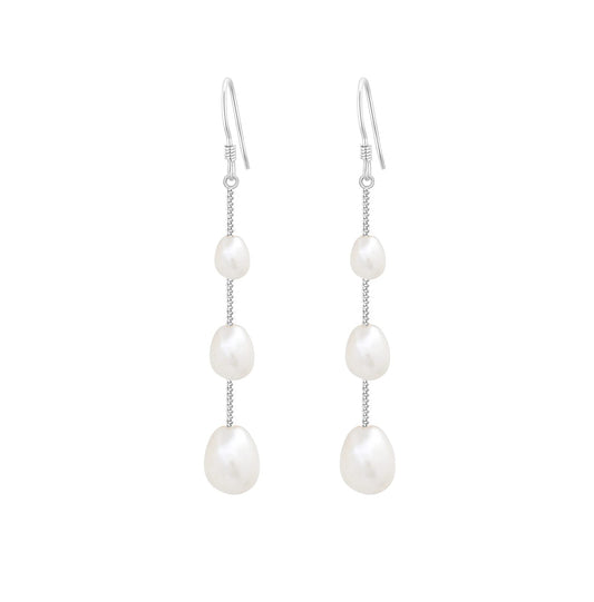 Elegant Pearl Silver Threader Earrings - - earrings