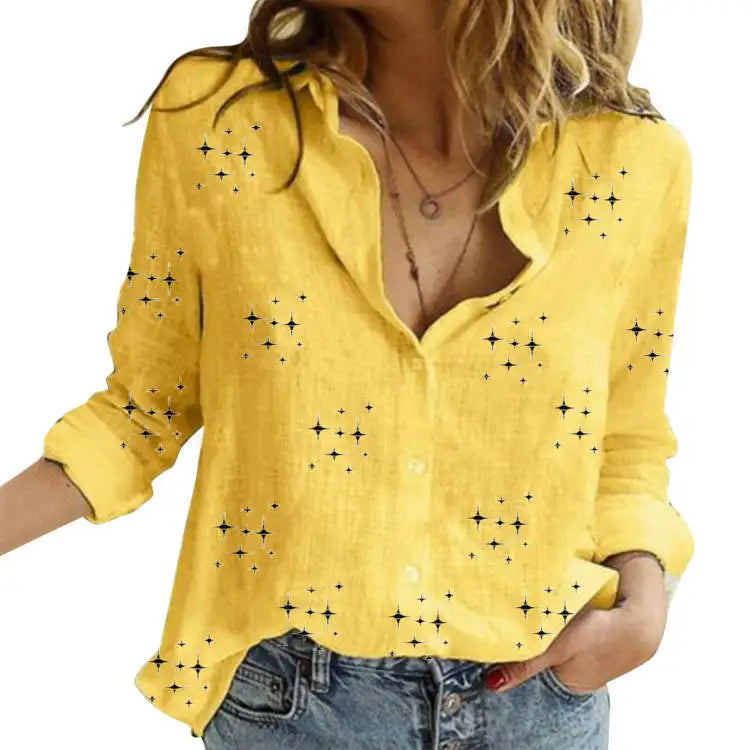 Casual Loose Long Sleeve Linen Material Women's Shirt Blouse