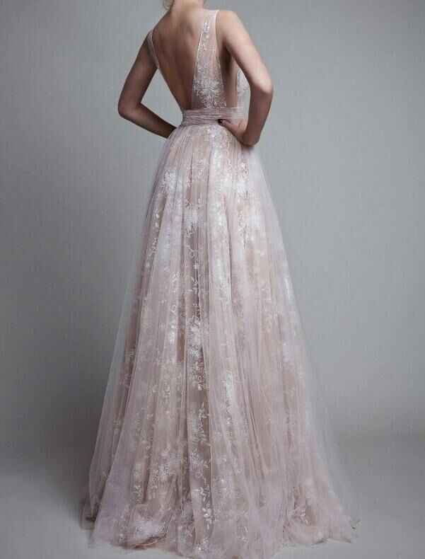 Elegant Lace V-Neck Bridal Gown - - dress