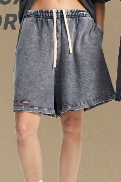 Men's Distressed Drawstring Shorts - Dark Gray -