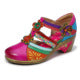 Retro Bright Flower Contrast Color Velcro Wedge - - 0