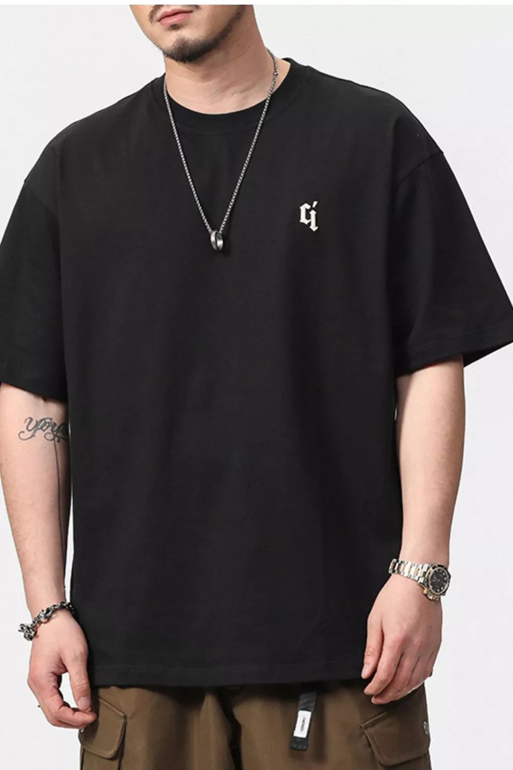 Men's Plus Size Round Neck Relaxed Fit T-Shirt - Black -