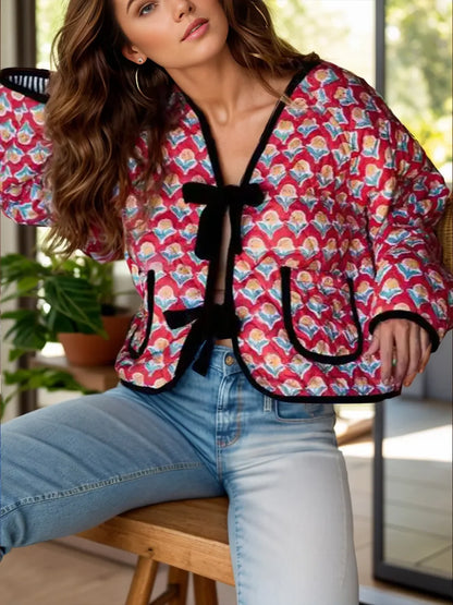 Tied Printed Long Sleeve Jacket - Styl B -
